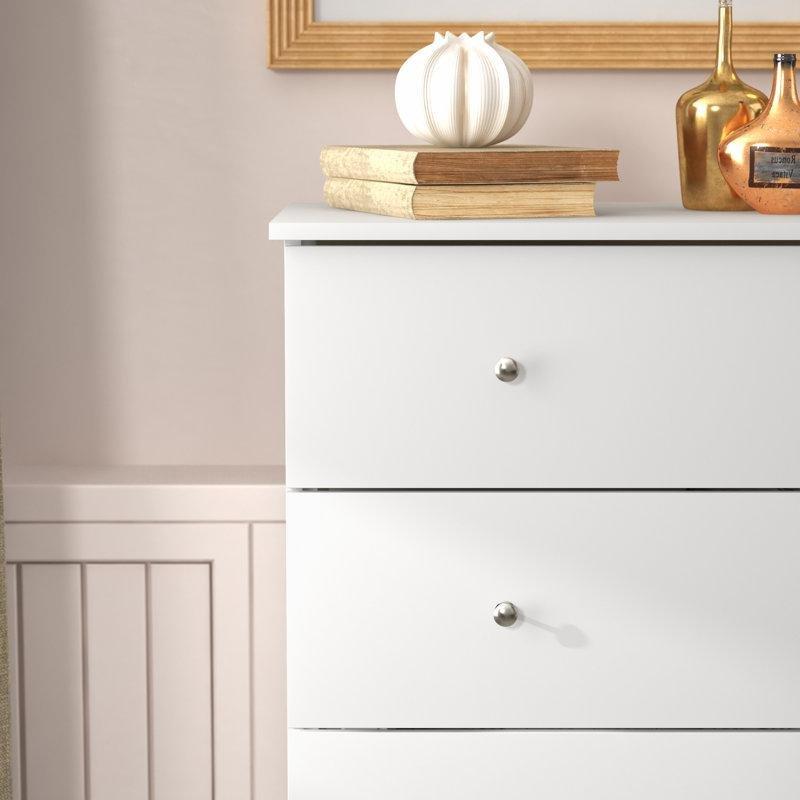 Beyaz Endüstriyel Ahşap 5 Çekmeceli Metal Kulp Detaylı Şifonyer - 80x40x120 cm - 122764