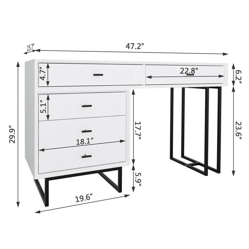 Beyaz Endüstriyel Ahşap 5 Çekmeceli Modüler Dolaplı Makyaj Masası - 120 cm - 121546