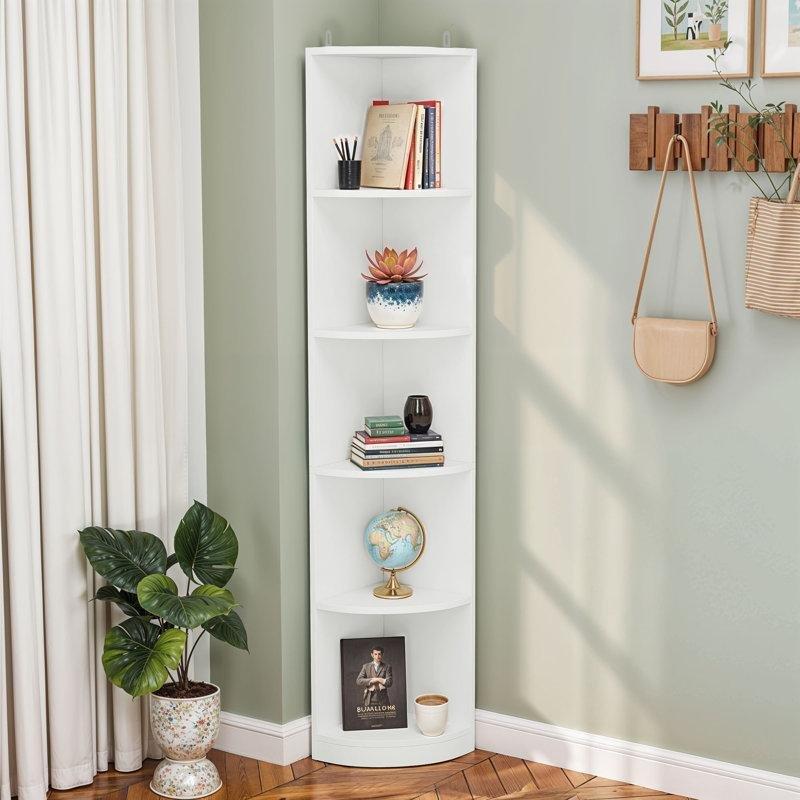 Beyaz Endüstriyel Ahşap 5 Raflı Çizilmeye Dayanıklı Köşe Kitaplık - 30x181 cm - 141883