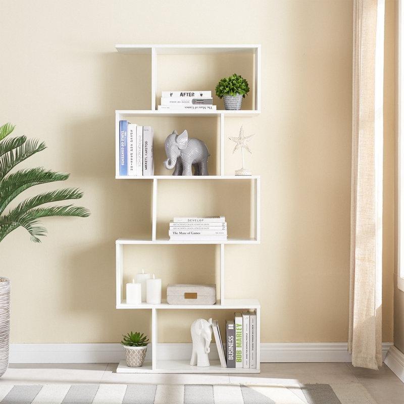 Beyaz Endüstriyel Ahşap 5 Raflı S Tasarım İkili Set Kitaplık - 160x71 cm - 142066