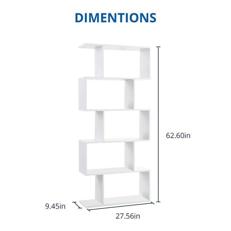 Beyaz Endüstriyel Ahşap 5 Raflı S Tasarım İkili Set Kitaplık - 160x71 cm - 142066