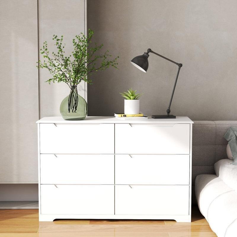 Beyaz Endüstriyel Ahşap 6 Çekmeceli Kulpsuz Modern Şifonyer-121x81x40 cm - 122938