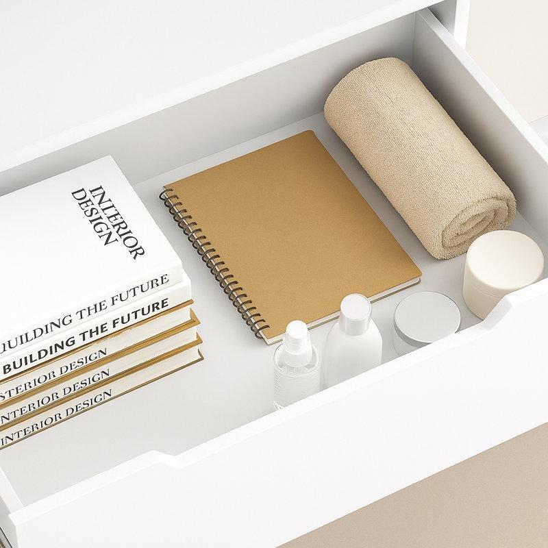 Beyaz Endüstriyel Ahşap 6 Çekmeceli Kulpsuz Modern Şifonyer-121x81x40 cm - 122938