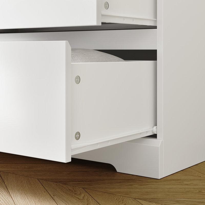 Beyaz Endüstriyel Ahşap 6 Çekmeceli Kulpsuz Tasarım Şifonyer - 120x82x40 cm - 123085