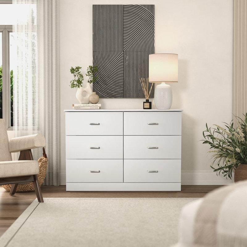 Beyaz Endüstriyel Ahşap 6 Çekmeceli Modern Şifonyer - 120x81 cm - 123094