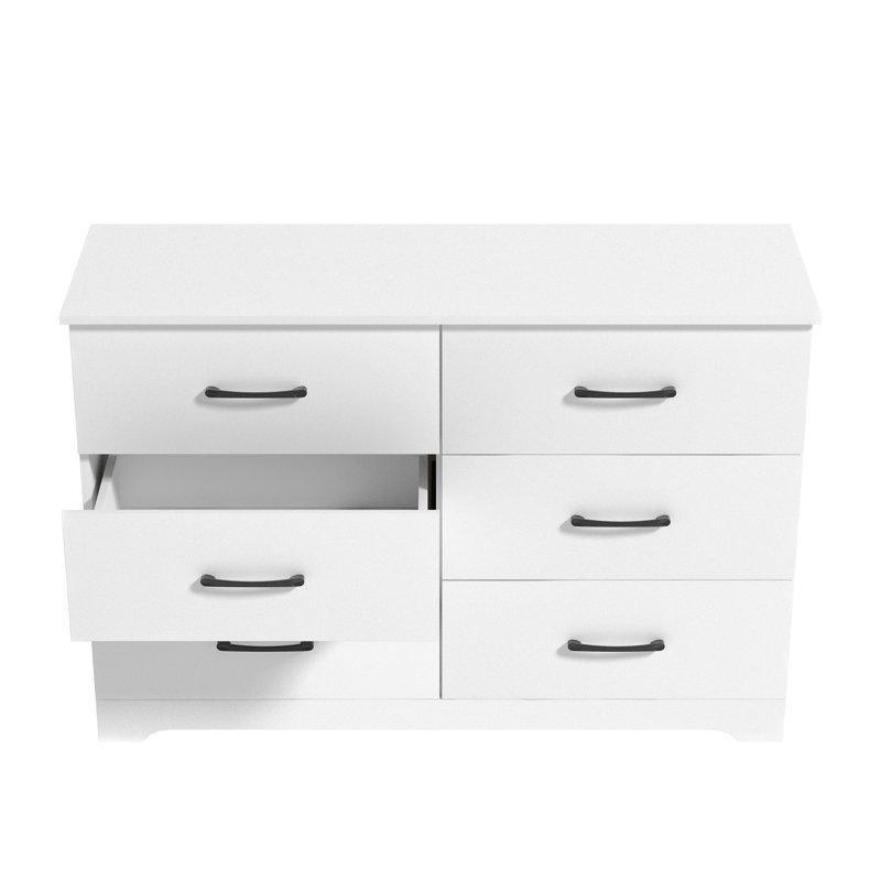 Beyaz Endüstriyel Ahşap 6 Çekmeceli Siyah Metal Kulplu Modern Şifonyer-120x40x81 cm - 122746