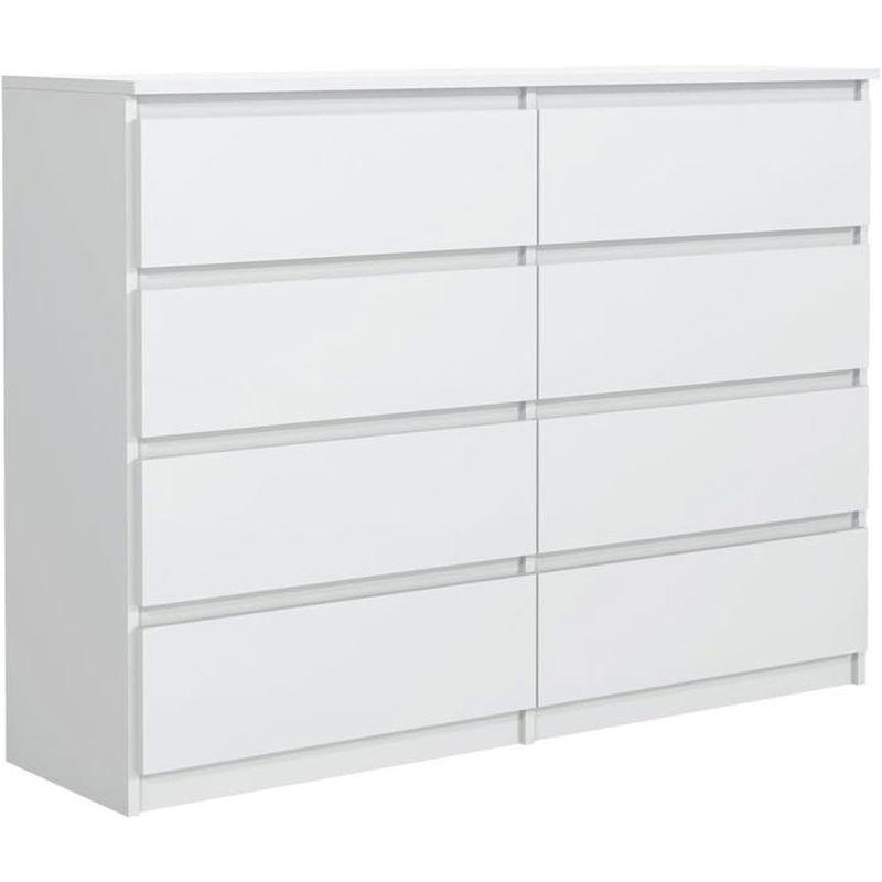 Beyaz Endüstriyel Ahşap 8 Çekmeceli Kulpsuz Modern Şifonyer - 139x102x39 cm - 123831