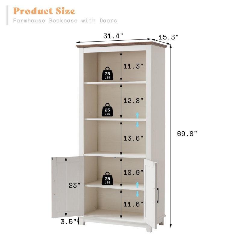 Beyaz Endüstriyel Ahşap Ahır Kapı Tasarımlı 5 Raflı 2li Set Kitaplık - 80x178 cm - 141709
