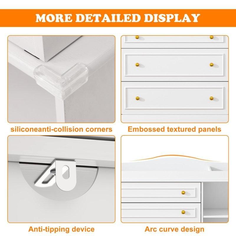 Beyaz Endüstriyel Ahşap Alt Değiştirme Üniteli 5 Çekmeceli ve Raflı Şifonyer - 120x50x94 cm - 122509