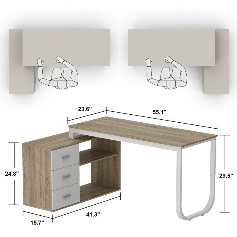 Beyaz Endüstriyel Ahşap Ayarlanabilir Modüler Bilgisayar Masası-75x280x105 cm - 116676
