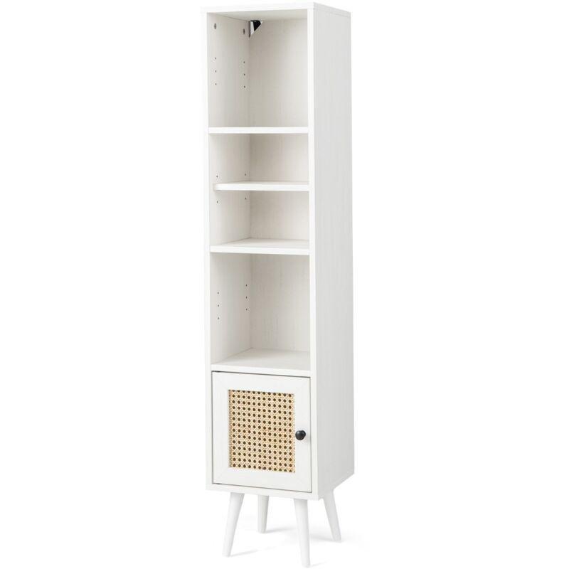 Beyaz Endüstriyel Ahşap Ayarlanabilir Raflı Hasır Banyo Dolabı-30x30x137 cm - 114204