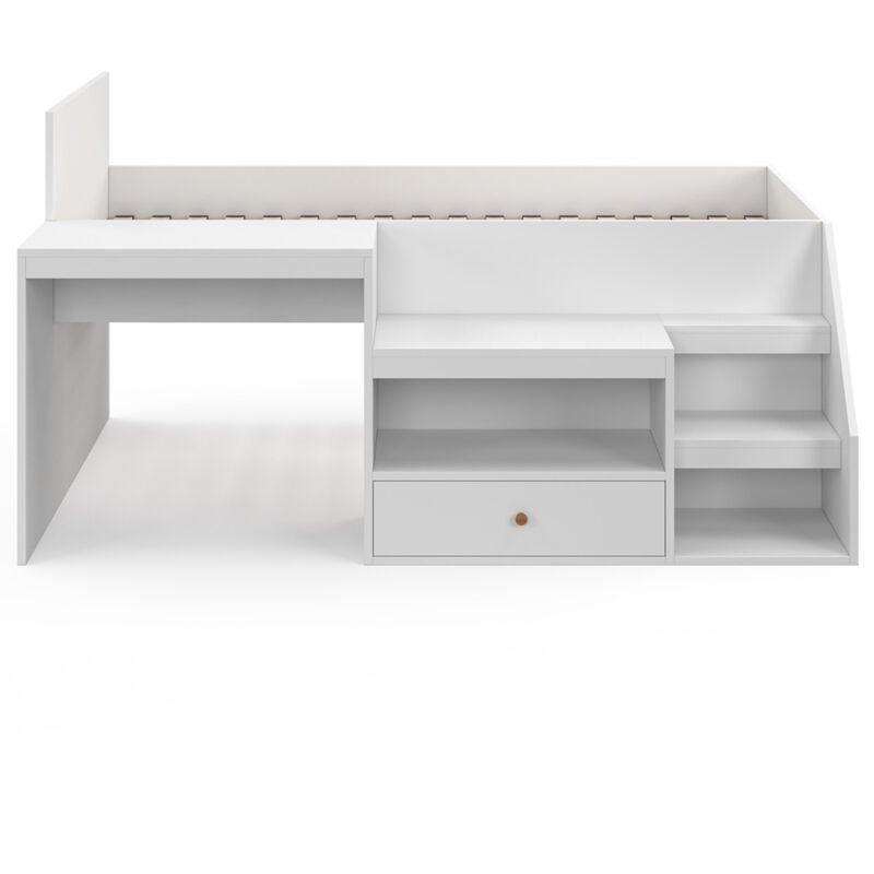 Beyaz Endüstriyel Ahşap Çalışma Masalı Çekmeceli Merdivenli Ranza - 90x190 cm - 125041