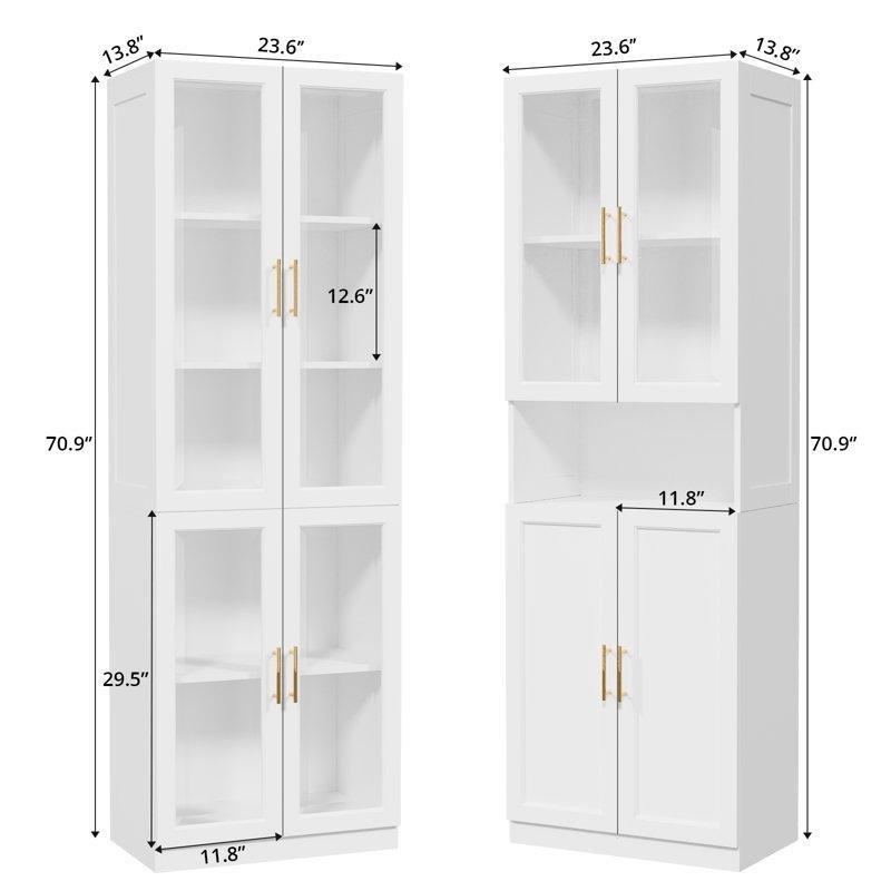 Beyaz Endüstriyel Ahşap Cam Kapaklı ve Ayarlanabilir Raflı Modüler Kitaplık - 240x181 cm - 141598