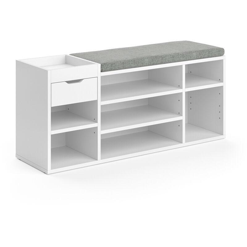 Beyaz Endüstriyel Ahşap Çekmeceli ve Minderli Oturaklı Ayakkabılık - 101x45 cm - 119556