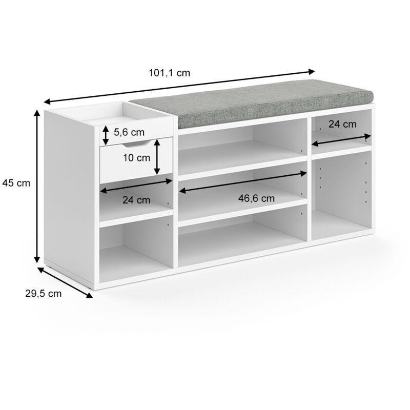 Beyaz Endüstriyel Ahşap Çekmeceli ve Minderli Oturaklı Ayakkabılık - 101x45 cm - 119556