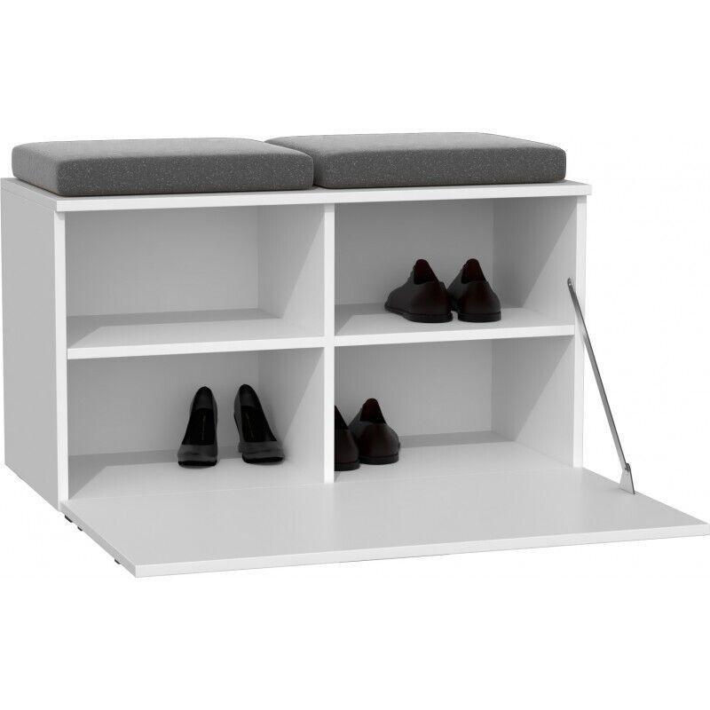 Beyaz Endüstriyel Ahşap Çift Minderli Oturaklı Ayakkabılık - 85x35x45 cm - 119528
