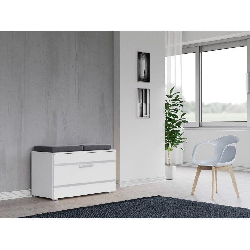 Beyaz Endüstriyel Ahşap Çift Minderli Oturaklı Ayakkabılık - 85x35x45 cm - 119528