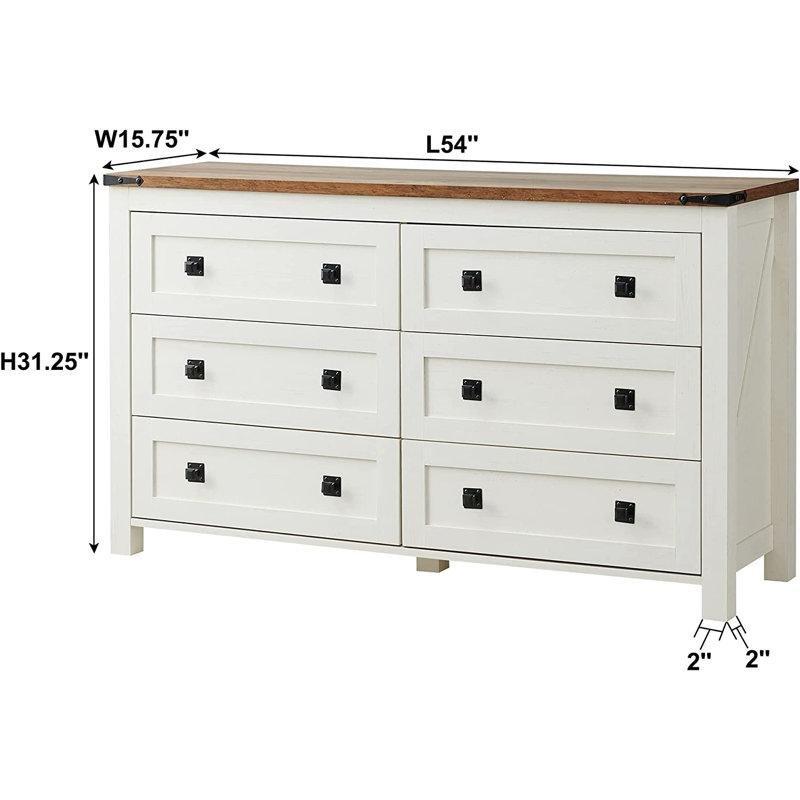 Beyaz Endüstriyel Ahşap Country Tasarım 6 Çekmeceli Şifonyer - 138x80x40 cm - 122851