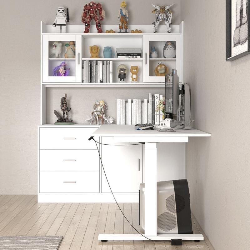 Beyaz Endüstriyel Ahşap Elektrikli Yükseklik Ayarlı L Şekilli Bilgisayar Masası-174x140x80 cm - 116688