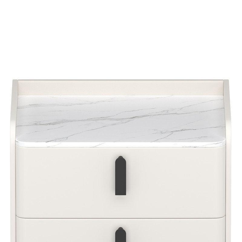 Beyaz Endüstriyel Ahşap Korumalı Üst Tabla Mermer Komodin - 41x51x52 cm - 127942