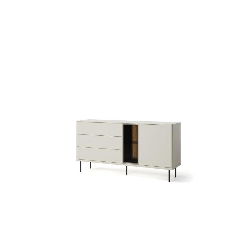 Beyaz Endüstriyel Ahşap LED Aydınlatmalı 2 Kapaklı 3 Çekmeceli Konsol - 161x41x83 cm - 129422