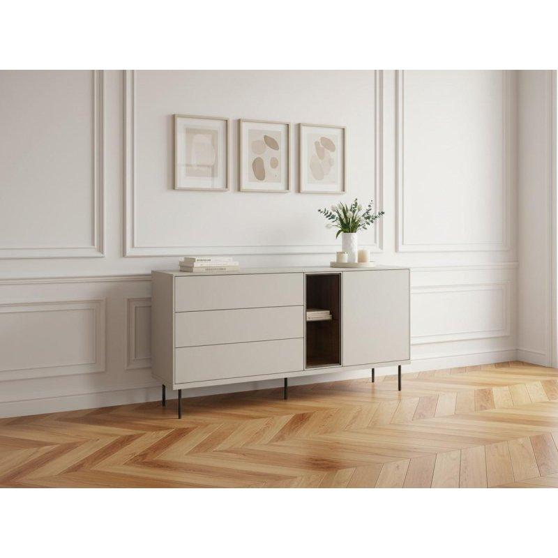 Beyaz Endüstriyel Ahşap LED Aydınlatmalı 2 Kapaklı 3 Çekmeceli Konsol - 161x41x83 cm - 129422