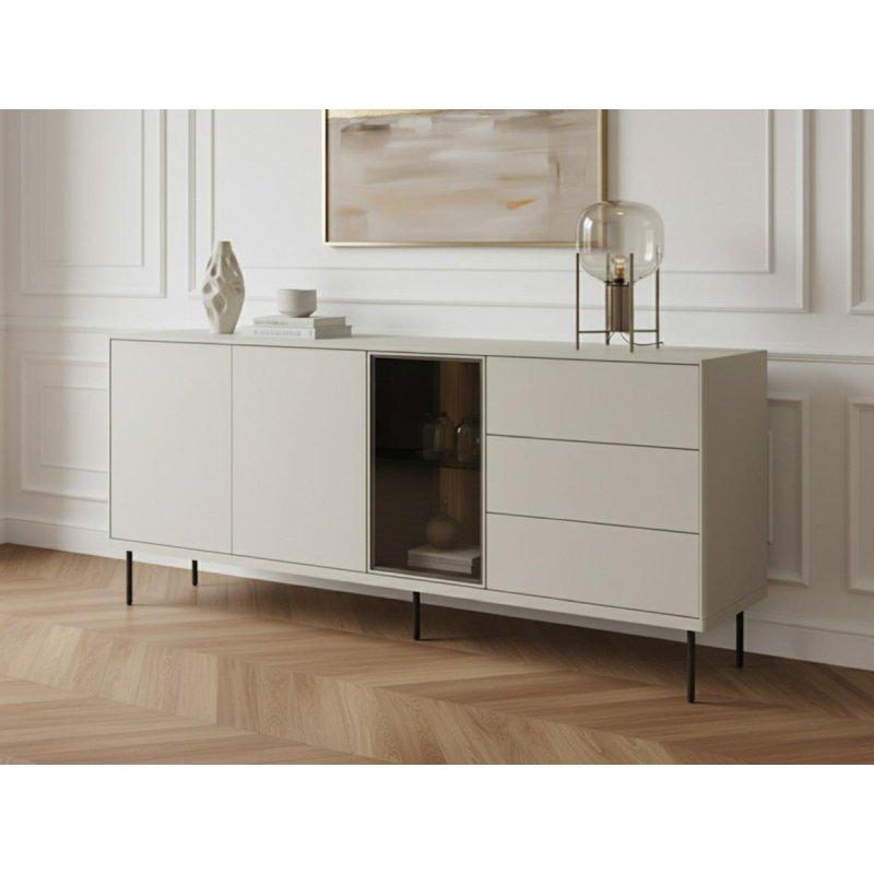 Beyaz Endüstriyel Ahşap LED Aydınlatmalı 3 Kapaklı 3 Çekmeceli Konsol - 194x41x83 cm - 129522