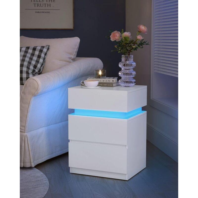 Beyaz Endüstriyel Ahşap LED Aydınlatmalı ve Kumandalı 3 Çekmeceli Komodin - 40x35x55 cm - 127762