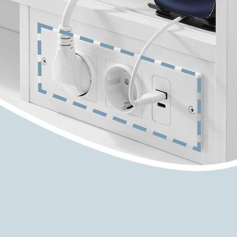 Beyaz Endüstriyel Ahşap LED Işıklı Sürgülü Aynalı ve 9 Çekmeceli Makyaj Masası - 110x40x142 cm - 122308