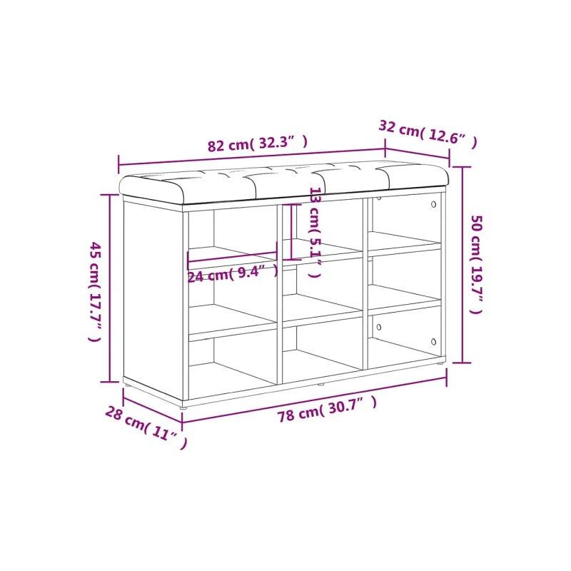 Beyaz Endüstriyel Ahşap Minderli 9 Bölmeli Oturaklı Ayakkabılık - 82x32x50 cm - 118561