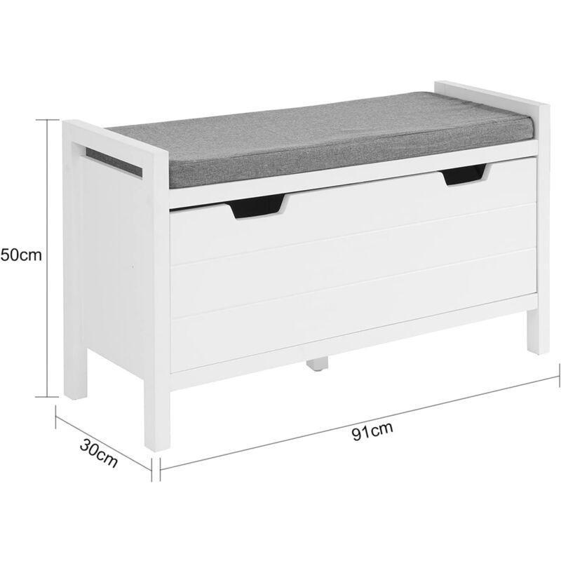 Beyaz Endüstriyel Ahşap Minderli Düşer Kapaklı Oturaklı Ayakkabılık - 91x30 cm - 119751