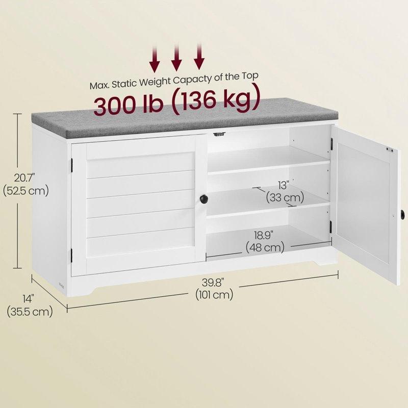 Beyaz Endüstriyel Ahşap Minderli Kapaklı Ayakkabılık Bench - 101x36x53 cm - 120631