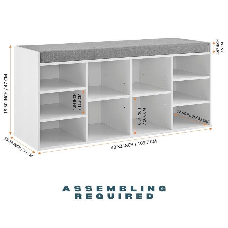 Beyaz Endüstriyel Ahşap Minderli Raflı Ayakkabılık Bench - 104x48 cm - 120595