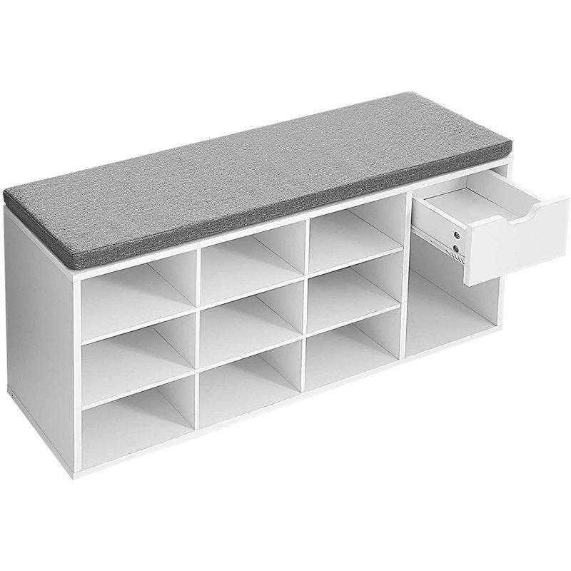 Beyaz Endüstriyel Ahşap Minderli ve Çekmeceli Ayakkabılık Bench - 104x30x48 cm - 120580