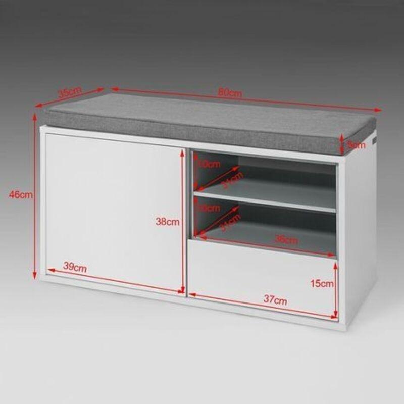 Beyaz Endüstriyel Ahşap Minderli ve Çekmeceli Ayakkabılık Bench - 80x35x46 cm - 119539