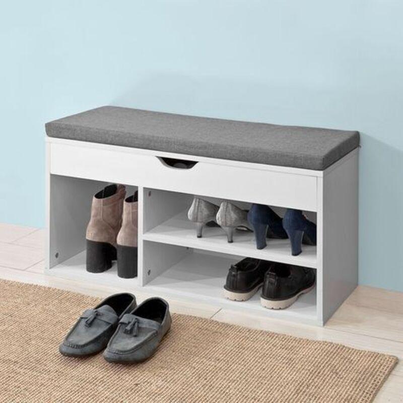 Beyaz Endüstriyel Ahşap Minderli ve Gizli Bölmeli Oturaklı Ayakkabılık - 80x30x46 cm - 119549