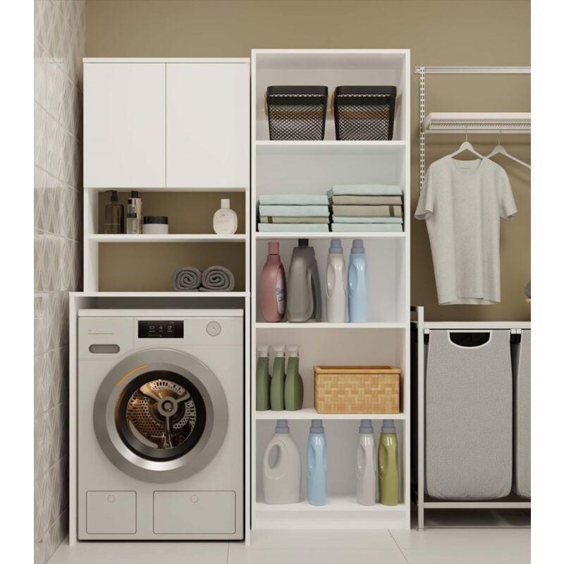Beyaz Endüstriyel Ahşap Minimalist Raflı Çamaşır Makinesi Dolabı-64x64x180 cm - 118215