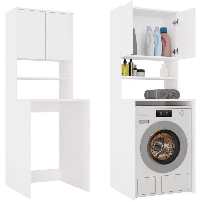 Beyaz Endüstriyel Ahşap Minimalist Raflı Çamaşır Makinesi Dolabı-64x64x180 cm - 118215