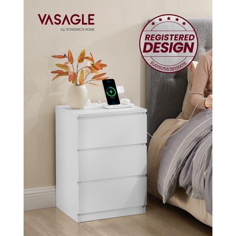 Beyaz Endüstriyel Ahşap Prizli ve USB Girişli 3 Çekmeceli İkili Komodin - 35x40x59 cm - 127879