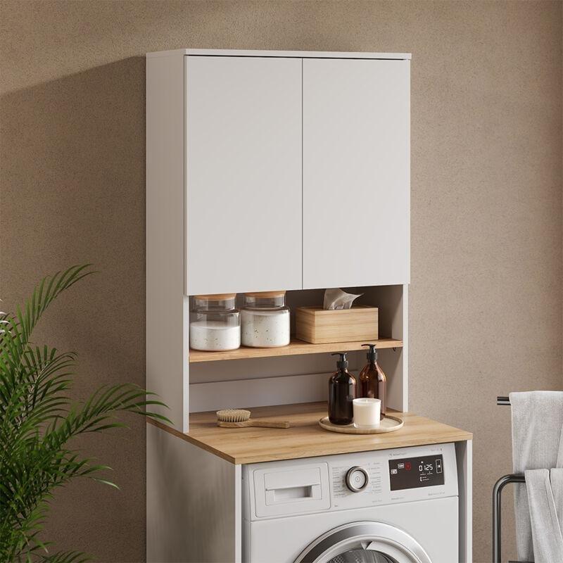 Beyaz Endüstriyel Ahşap Raflı Çamaşır makinesi dolabı-68x101x29 cm - 118124