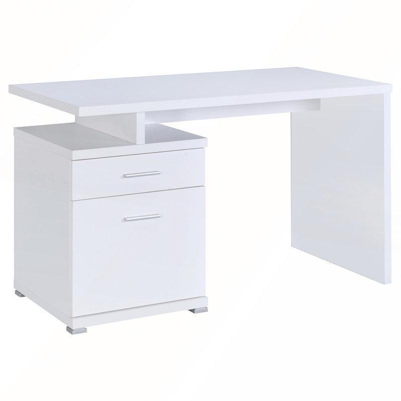 Beyaz Endüstriyel Ahşap USB Portlu Kablosuz Şarjlı Çekmeceli Bilgisayar Masası-75x120x60 cm - 116874