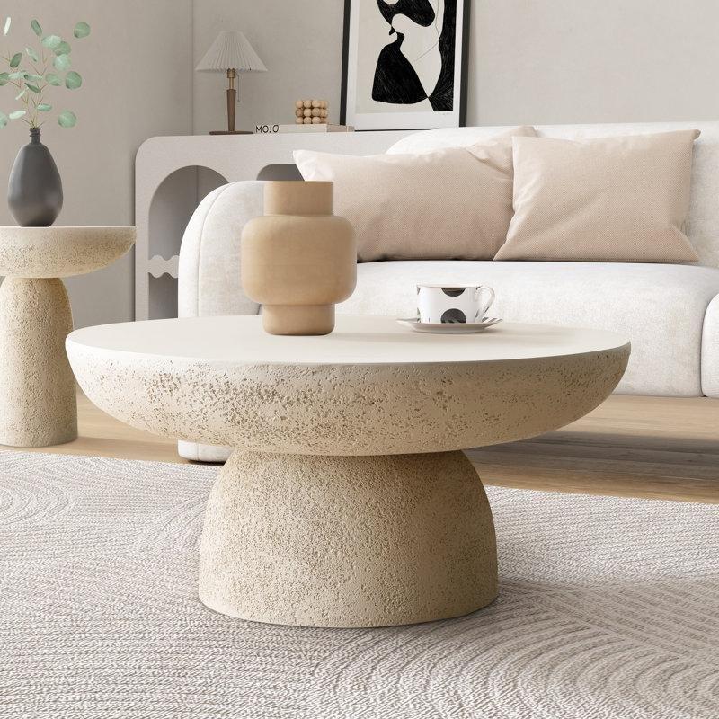 Beyaz Fiberglas Çizilmeye Dayanıklı Yuvarlak Sehpa-34x71x71 cm - 117768