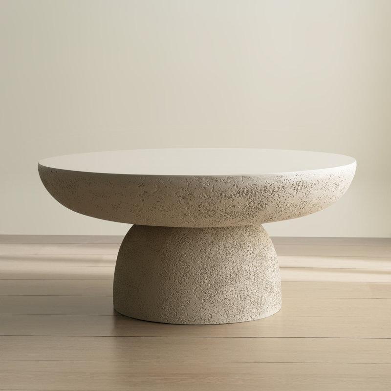 Beyaz Fiberglas Çizilmeye Dayanıklı Yuvarlak Sehpa-34x71x71 cm - 117768