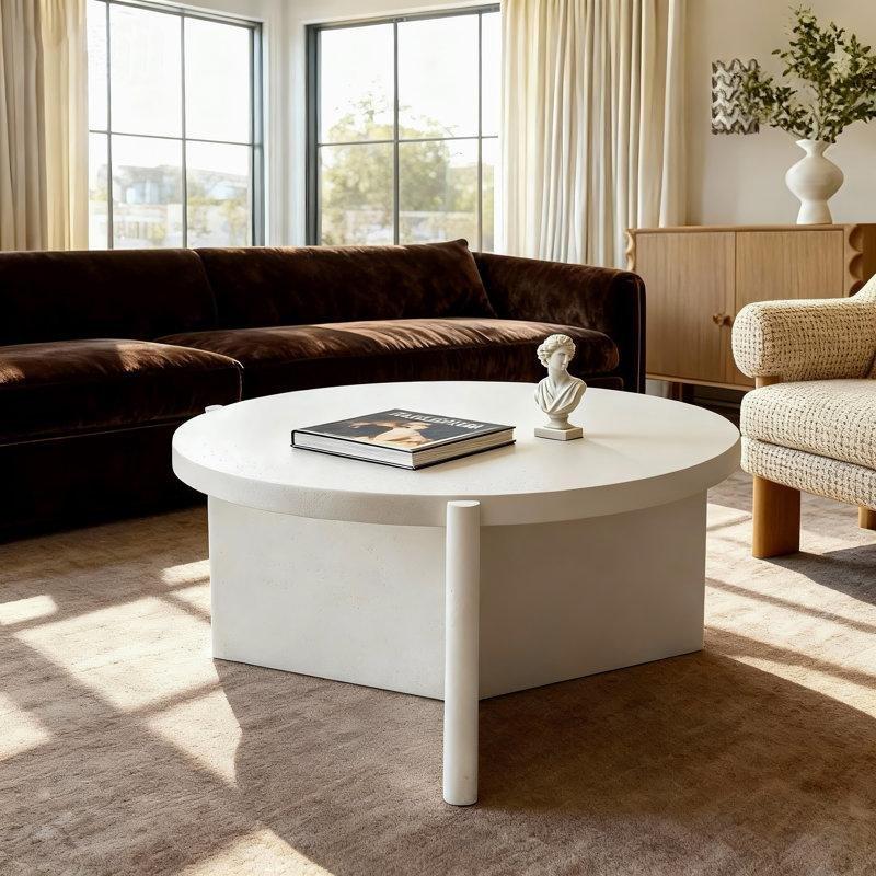 Beyaz Fiberglas Mat Pedestal Yuvarlak Sehpa-45x80x80 cm - 117765