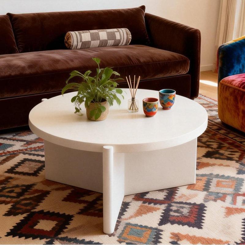 Beyaz Fiberglas Mat Pedestal Yuvarlak Sehpa-45x80x80 cm - 117765