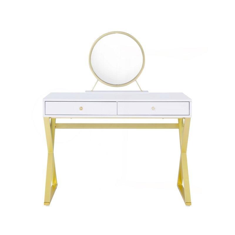 Beyaz Gold Ahşap ve Metal İki Çekmeceli Aynalı Makyaj Masası - 107x51x79 cm - 121264