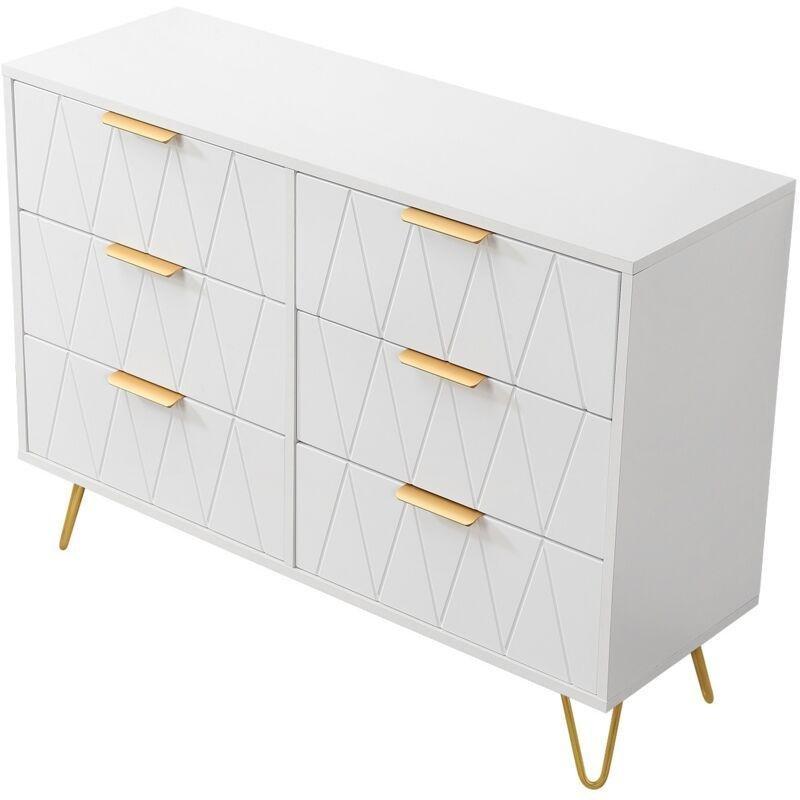 Beyaz Gold Ayaklı 6 Çekmeceli Geometrik Desenli Şifonyer - 70x100 cm - 123577