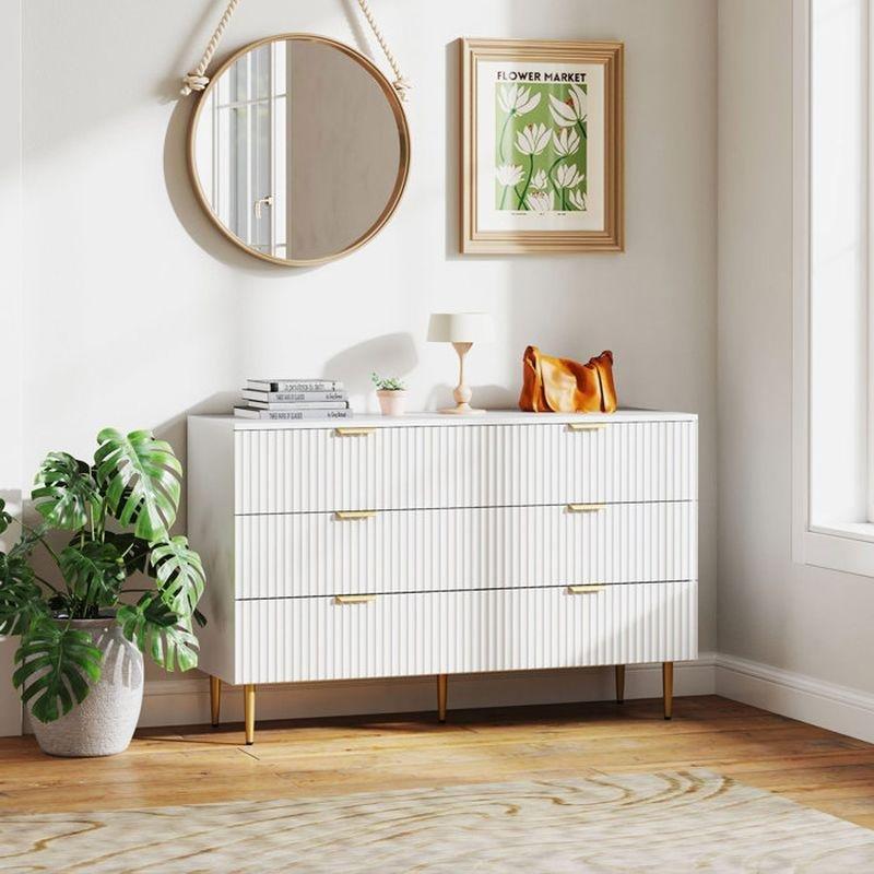 Beyaz Gold Ayaklı 6 Çekmeceli Şifonyer - 120x40x77 cm - 123735