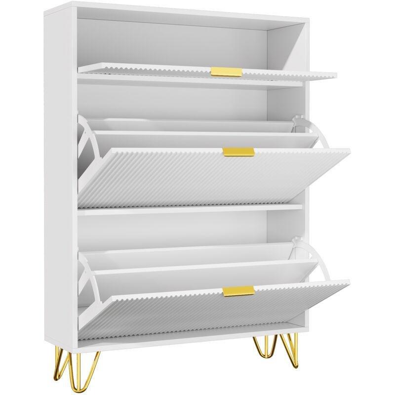 Beyaz Gold Detaylı 3 Düşer Kapaklı Ahşap Ayakkabılık - 80x24x119 cm - 118990