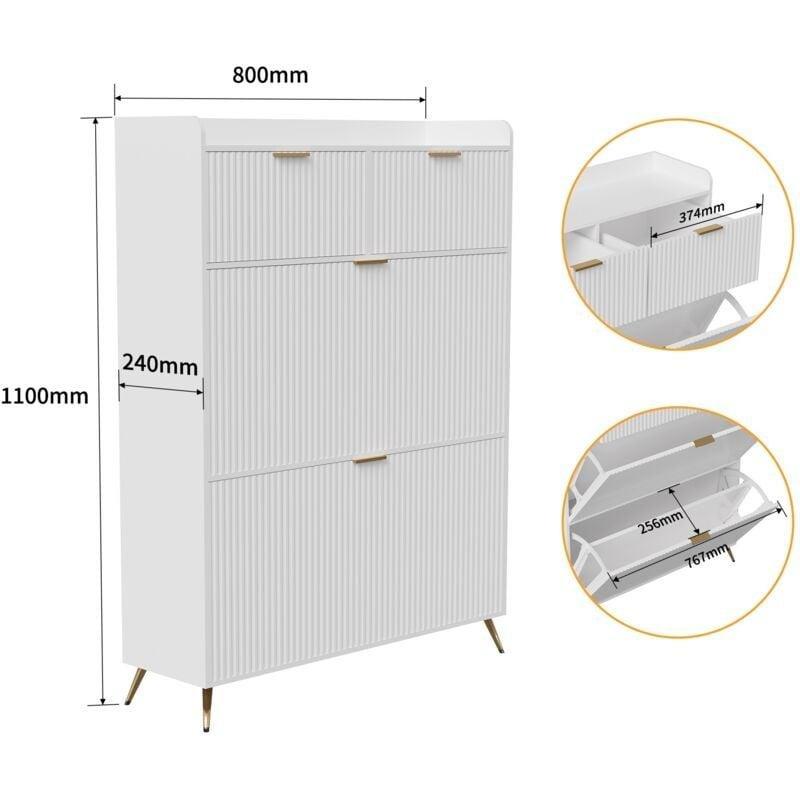 Beyaz Gold Detaylı Çekmeceli Düşer Kapaklı Ayakkabılık - 80x24x110 cm - 120038